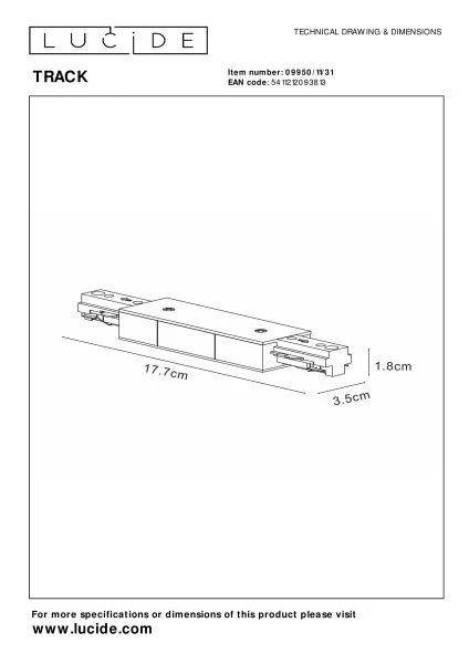 Lucide TRACK - Alimentador - Sistema de carril monofásico / Iluminación con rieles - Doble - Blanco(Extensión) - TECHNISCH